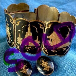 Silver Siam Bracelet  7” 70’s detailed 6 Panels & earrings Bonus